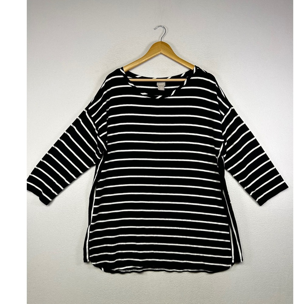 Nautical Aesthetic Chicos Zenergy Womens 3 XL  Black White‎ Striped Tunic Top